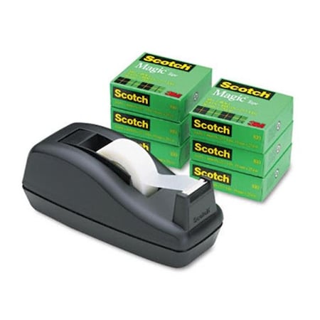 3M 3M 810C40BK C40 Desk Tape Dispenser and Six Rolls Scotch Magic Tape  1 in.core  Black 810C40BK
